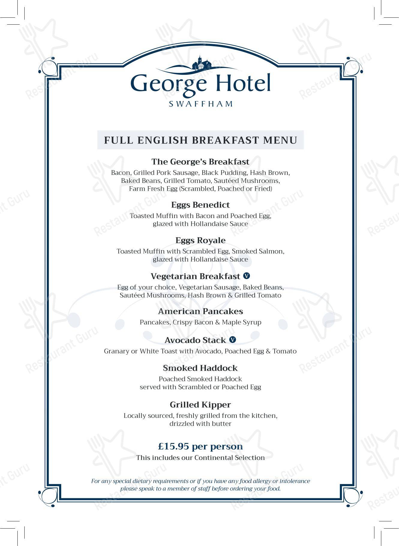 Меню напитков паба и бара George Hotel в Сваффхеме