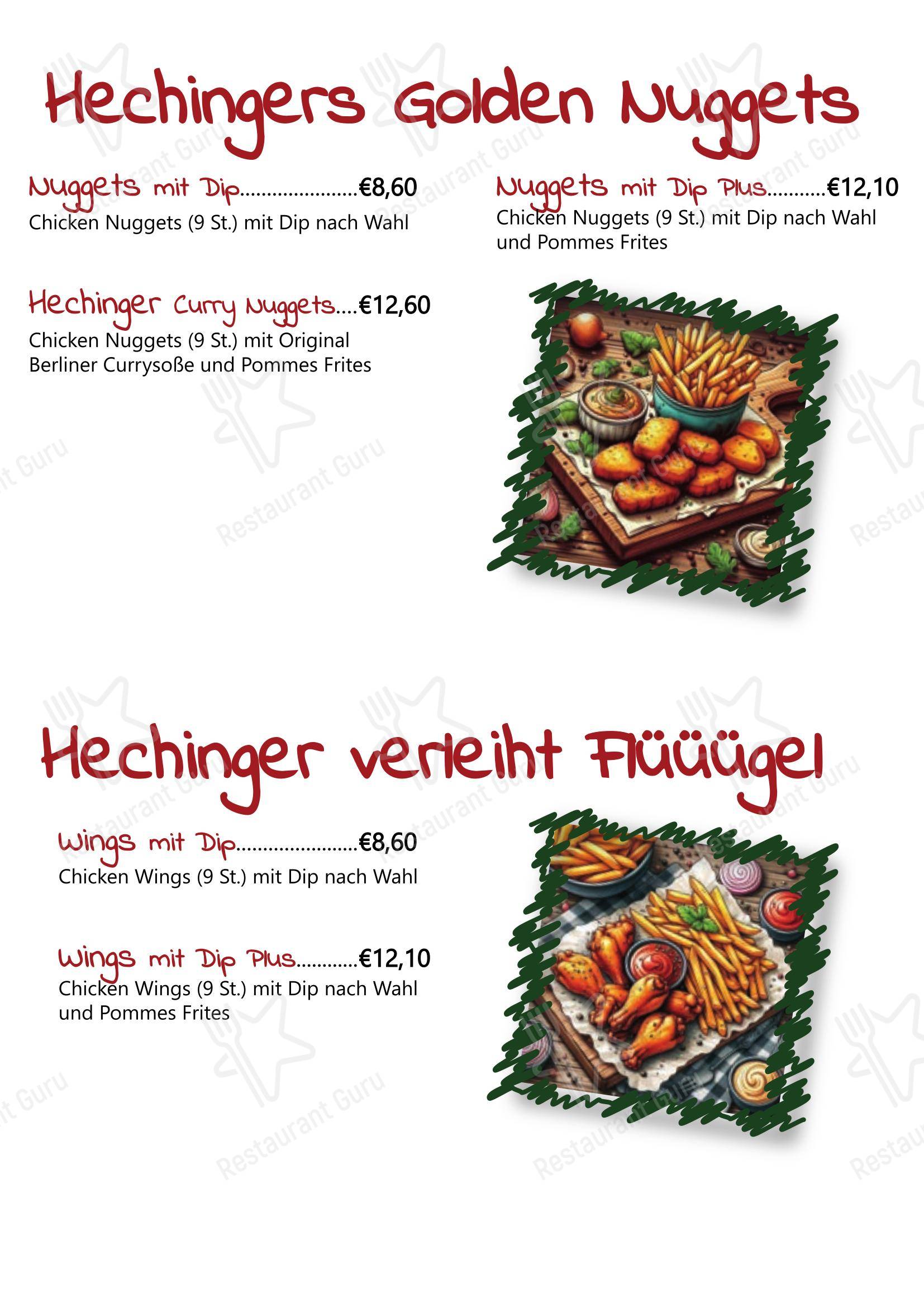 Основное меню ресторана Hechinger-Gasthaus в Райнхаузене