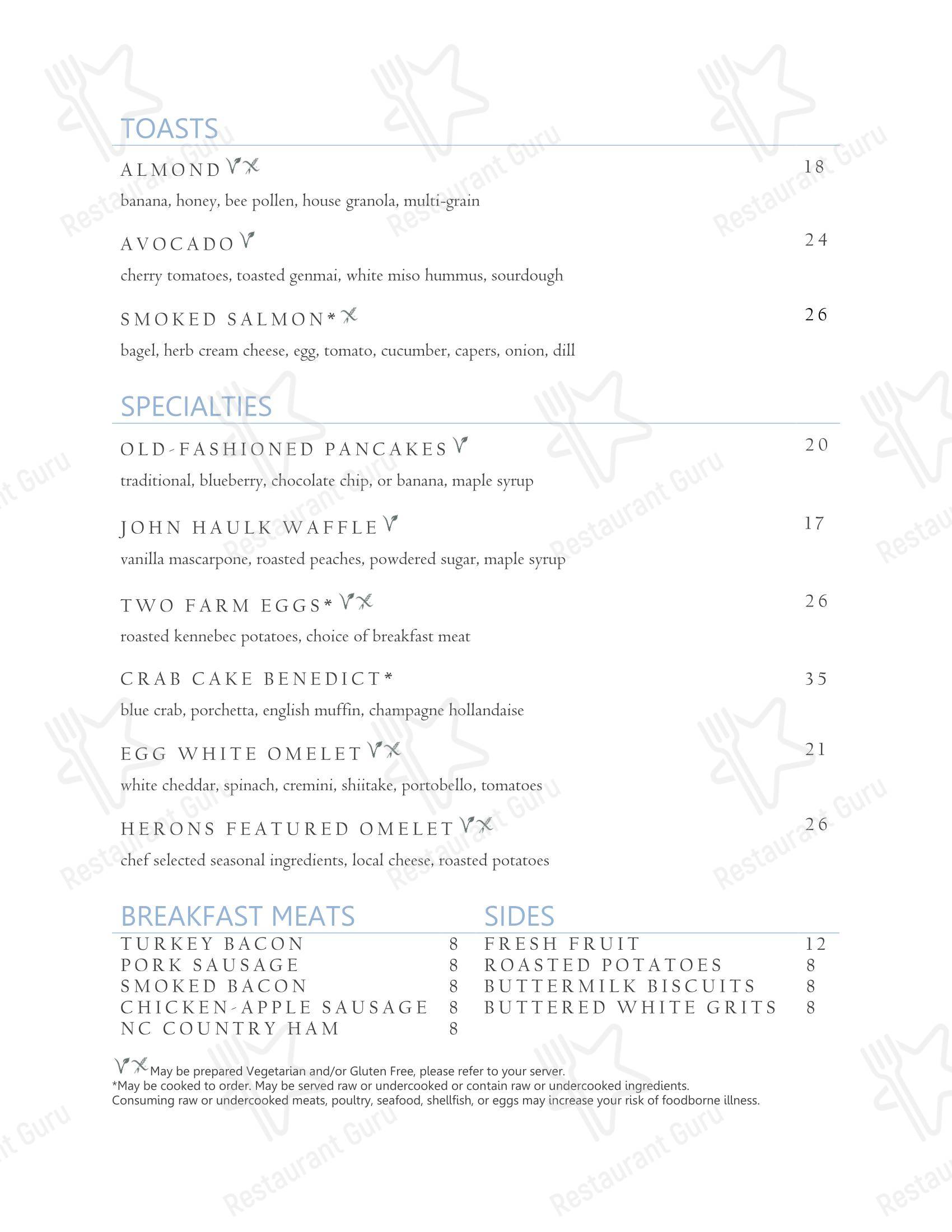 Herons в Кэри - Bar Grill Menu