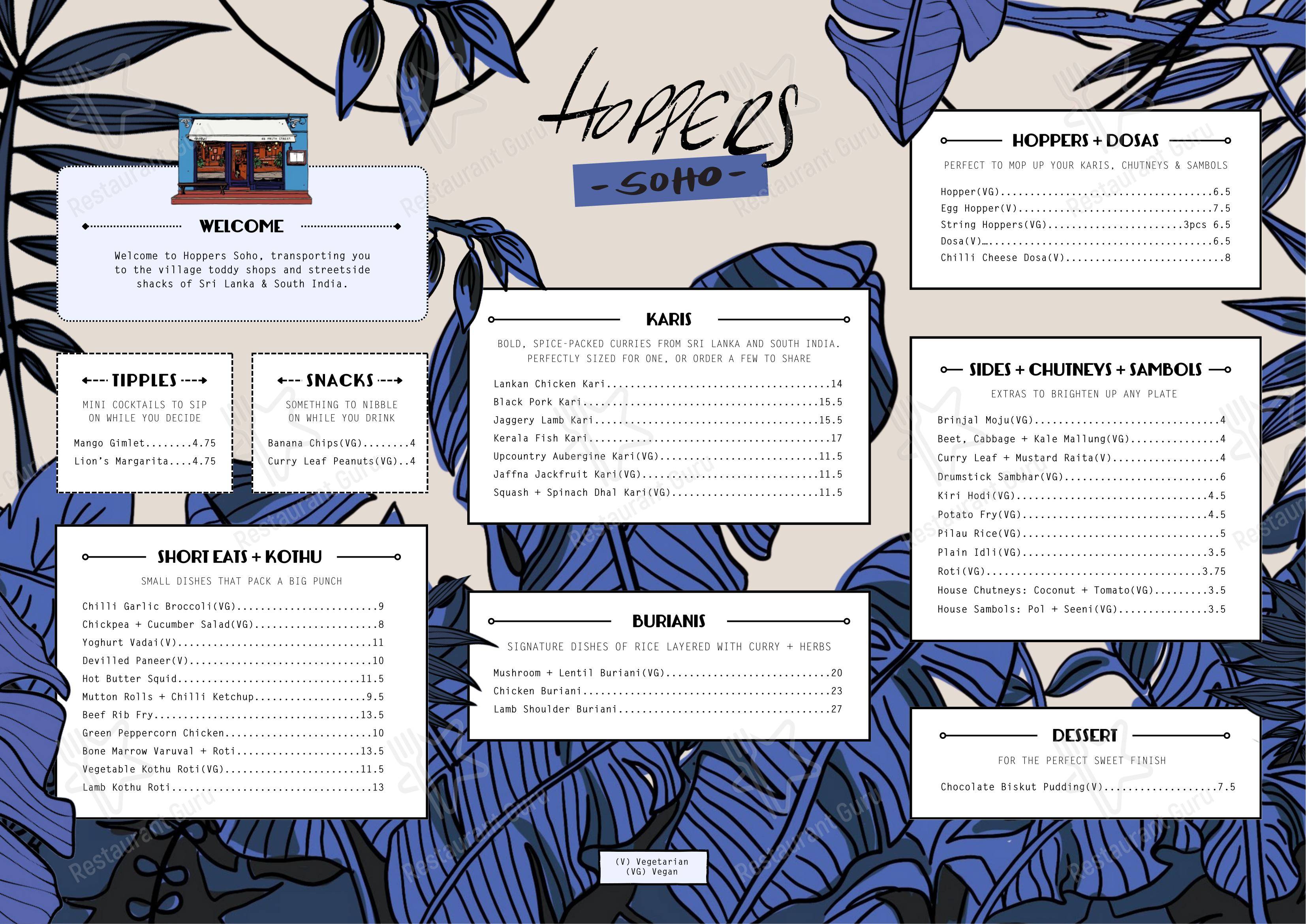 Wine Menu ресторана Hoppers Soho в Лондоне