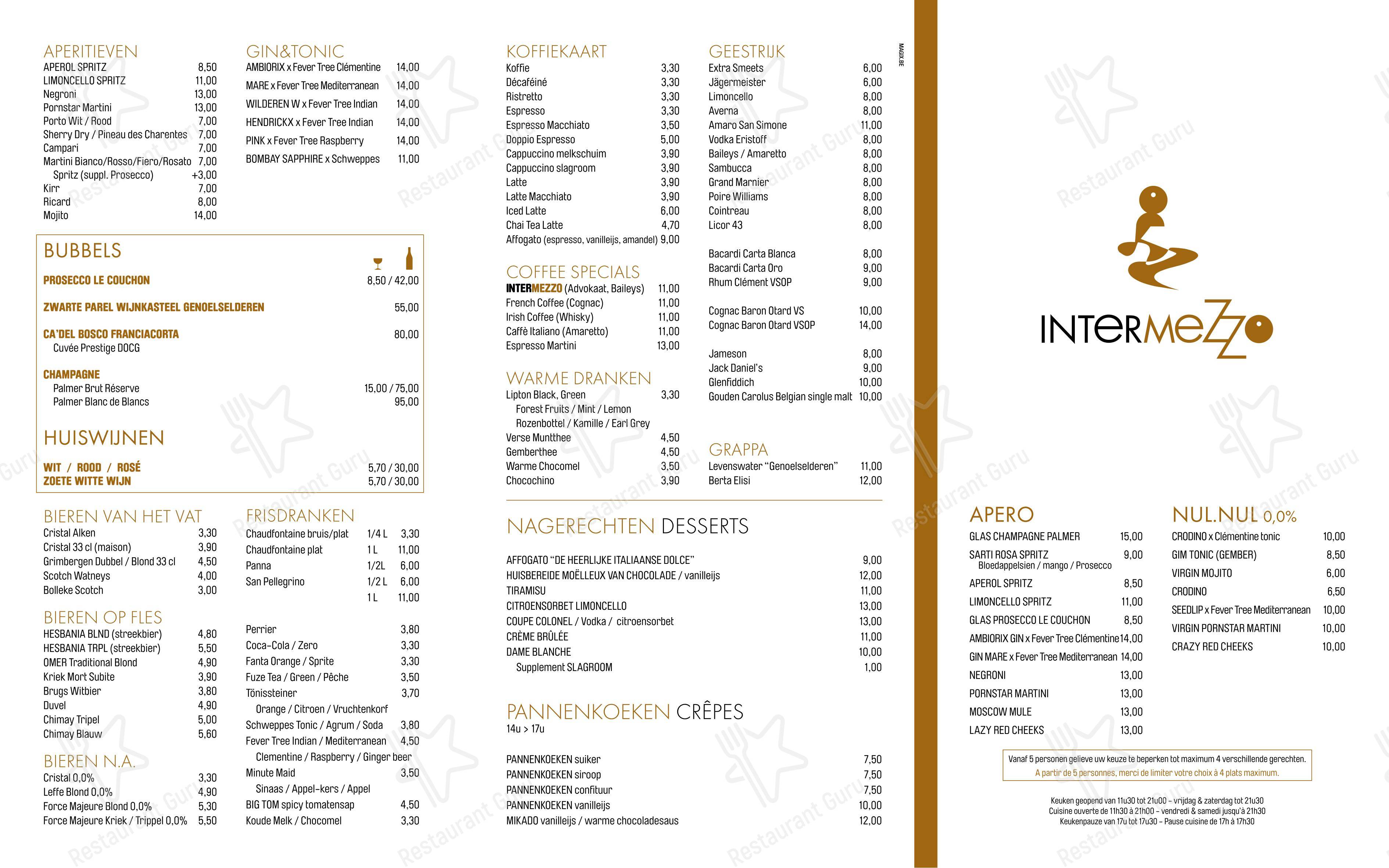 Intermezzo в Тонгерене - Меню