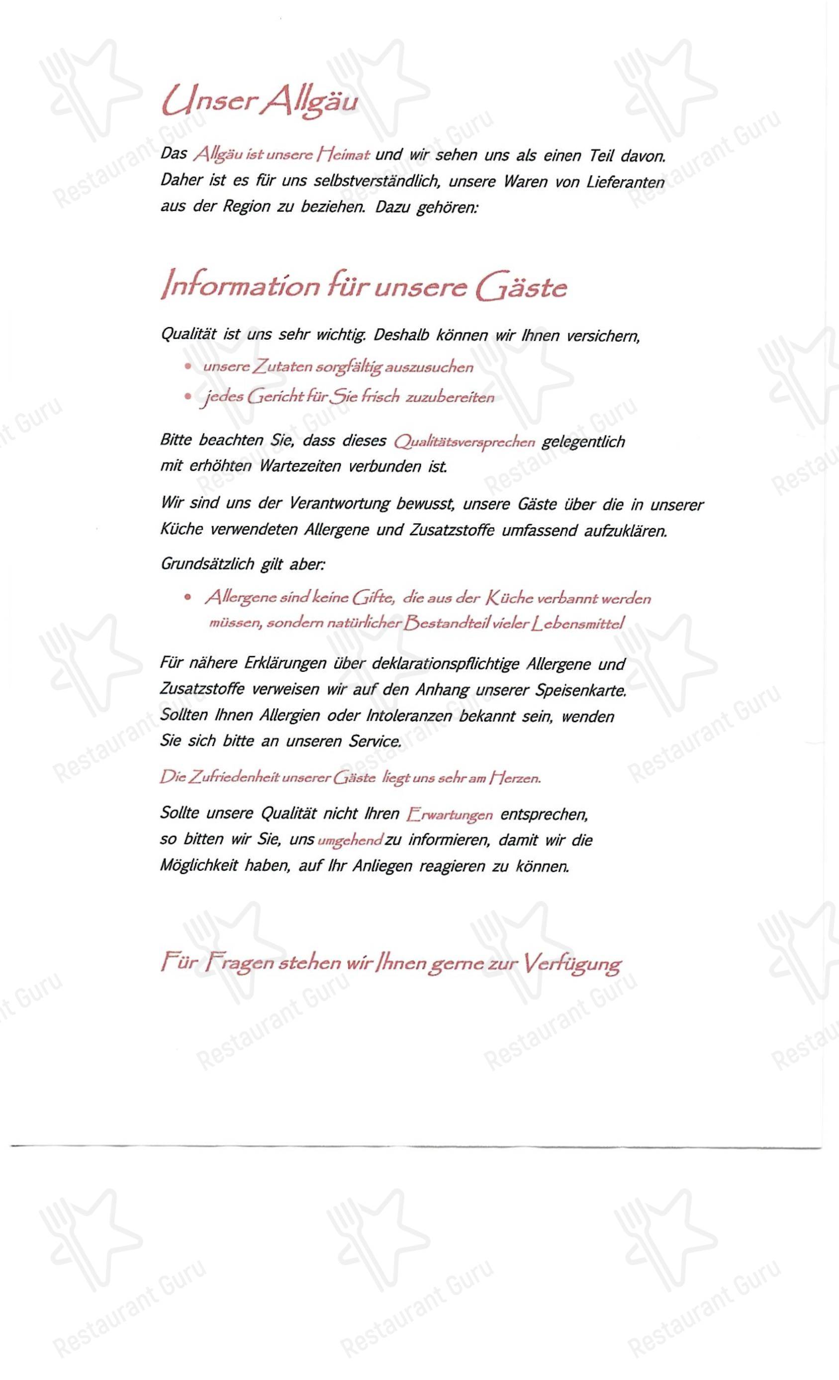 Меню напитков ресторана Landgasthof Alte Post в Альтусрид