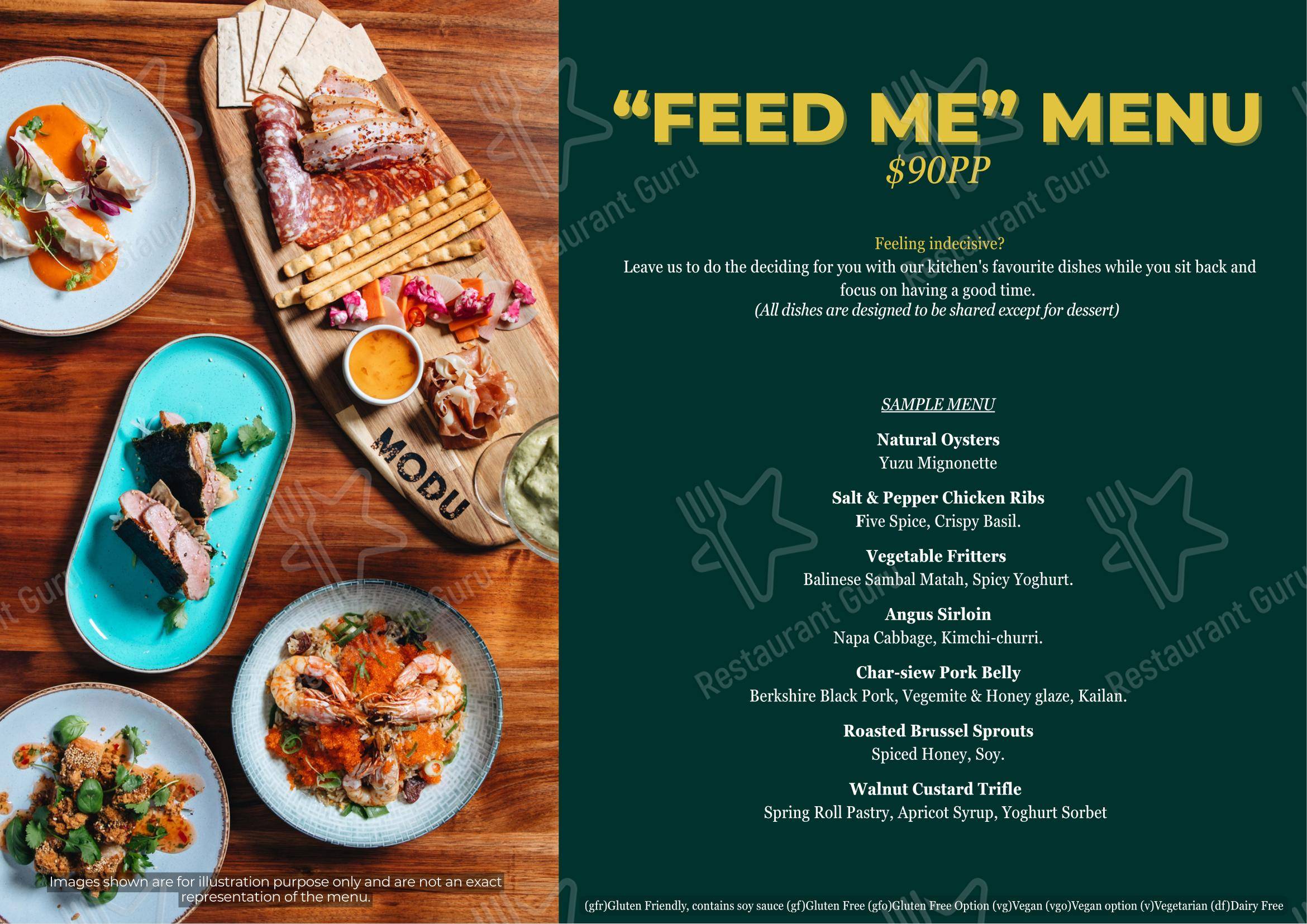 Основное меню паба и бара Modu Bar & Kitchen в Перте