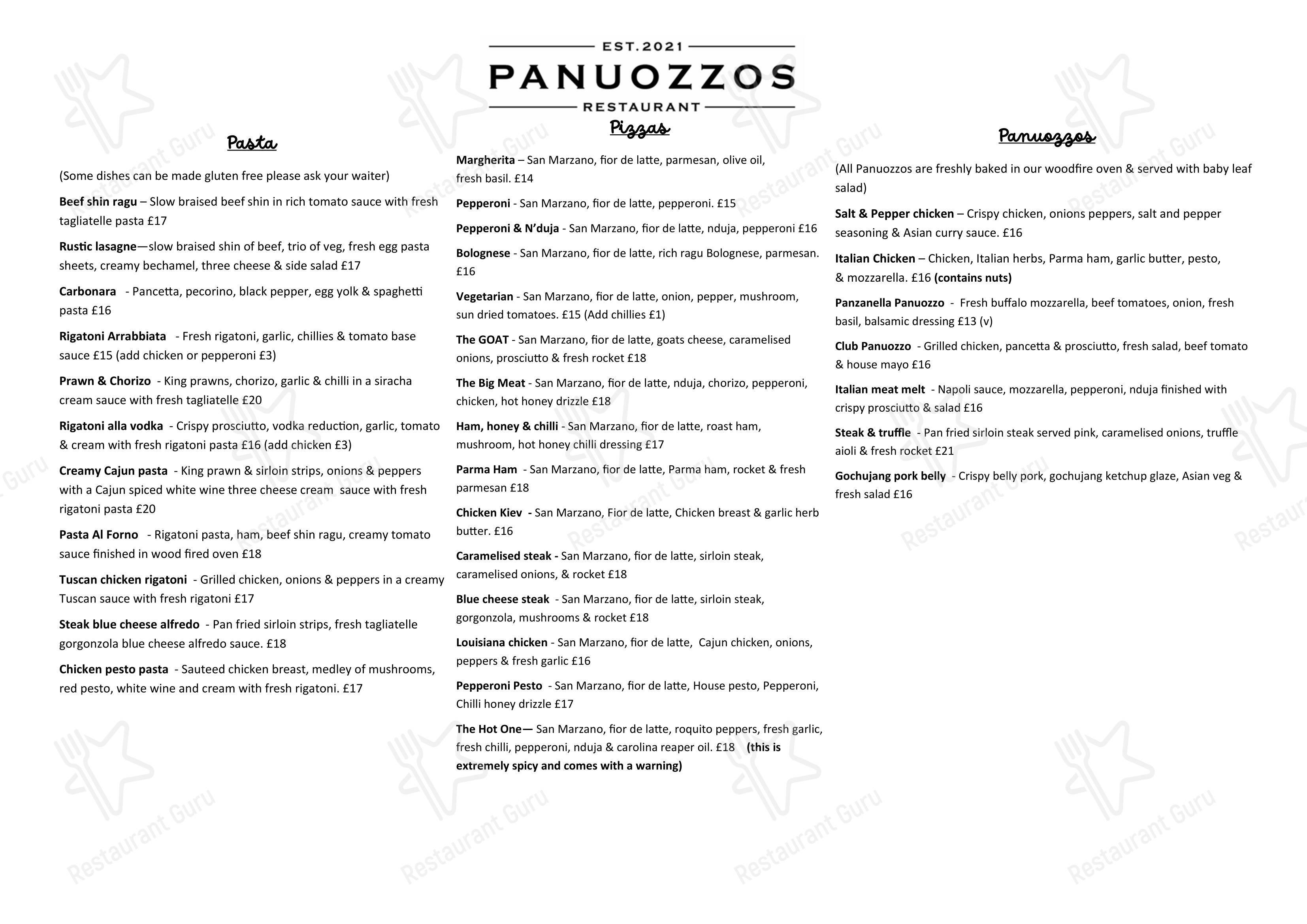 Panuozzos Restaurant в Мидлсбро - Коктейльная карта