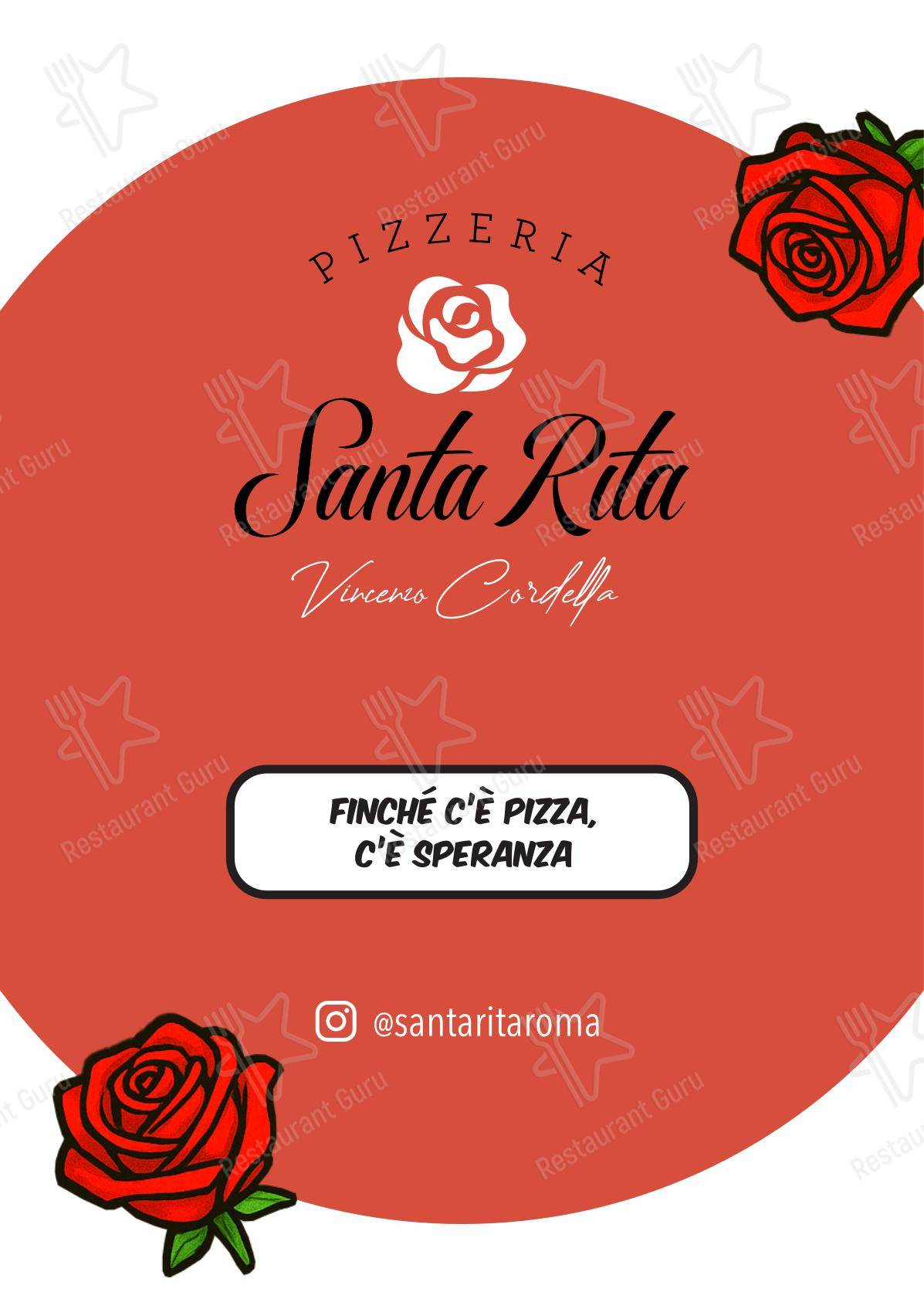 Меню напитков ресторана Pizzeria Santa Rita в Риме