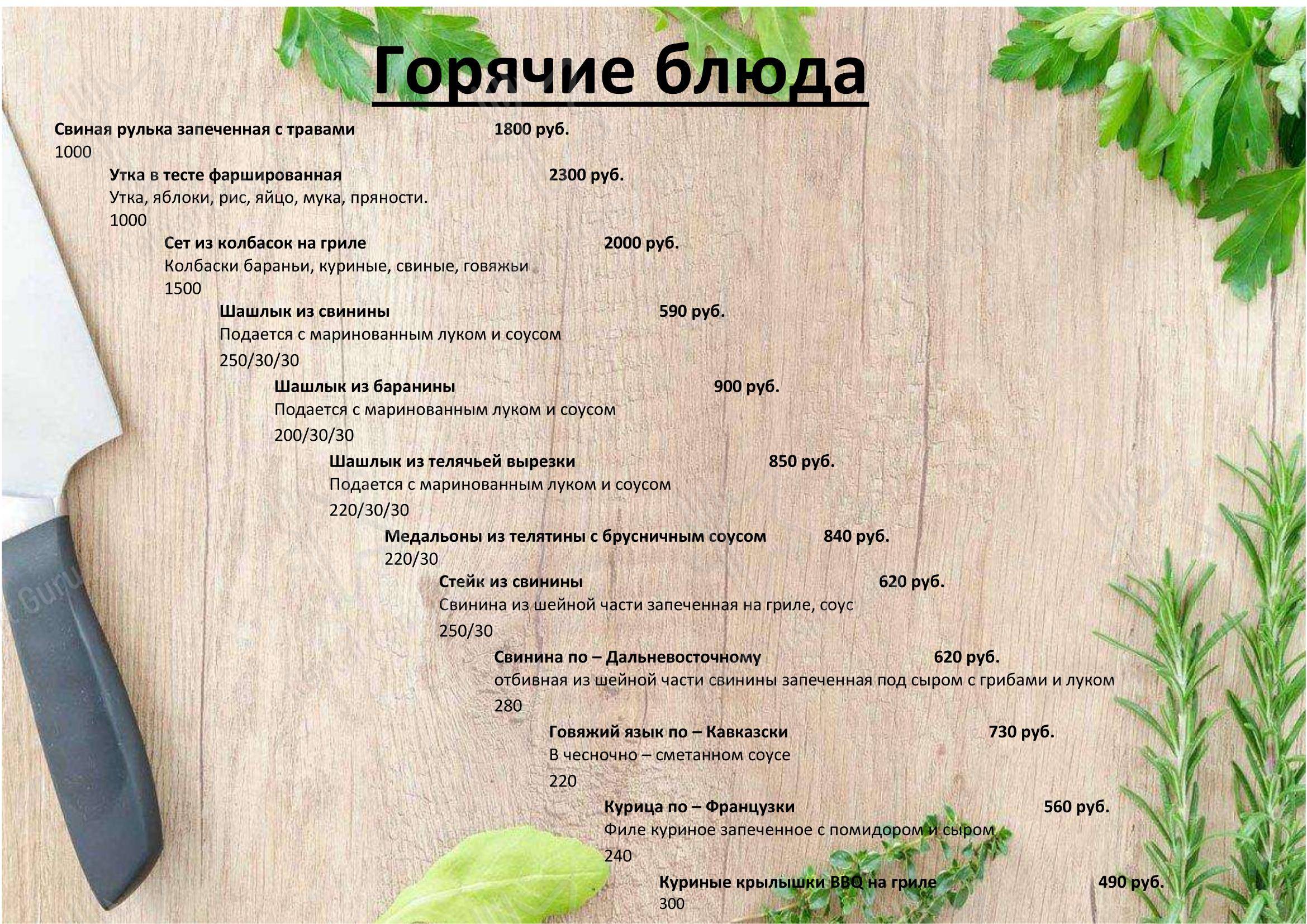 Меню кафе Plaza Cafe в Артеме
