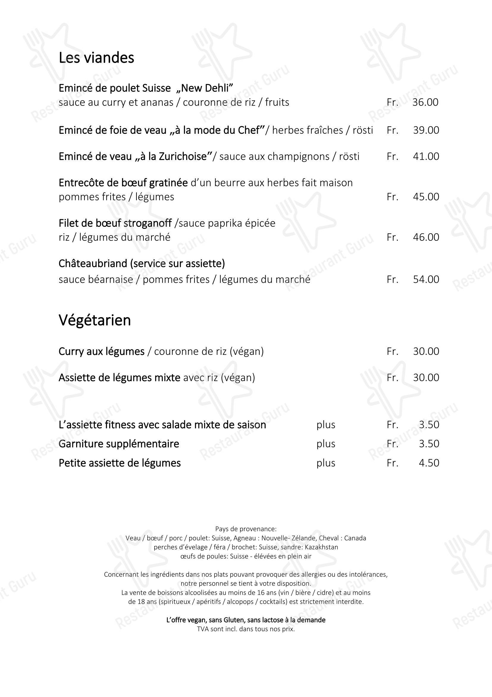 Основное меню ресторана Restaurant Hotel Seeblick в Мёригене