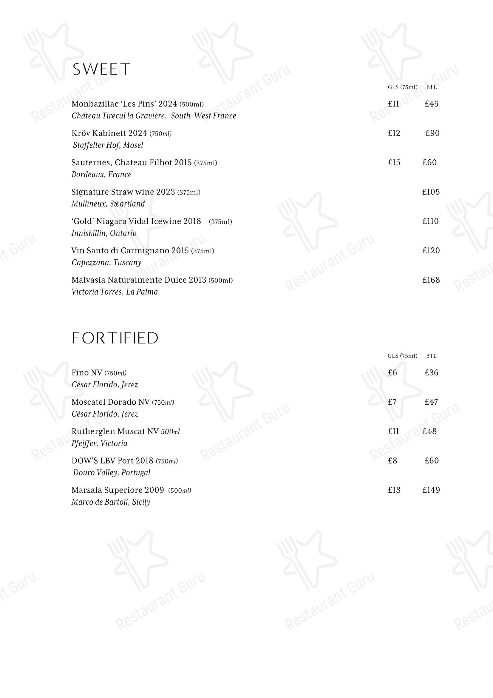 Основное меню ресторана Spring Restaurant в Лондоне