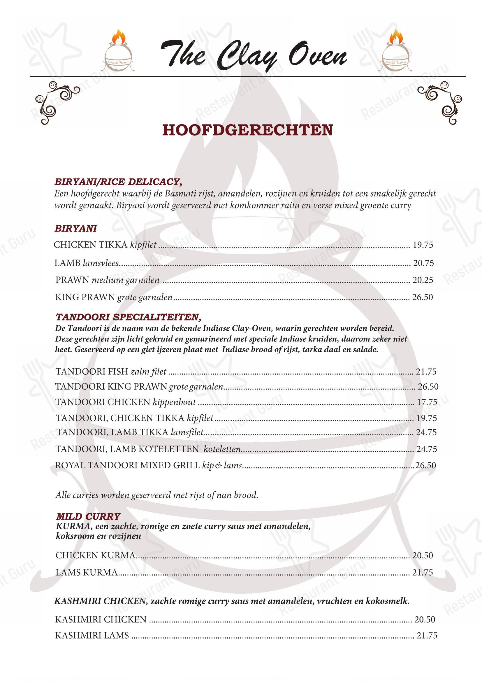 The Clay Oven в Rijswijk - 菜单