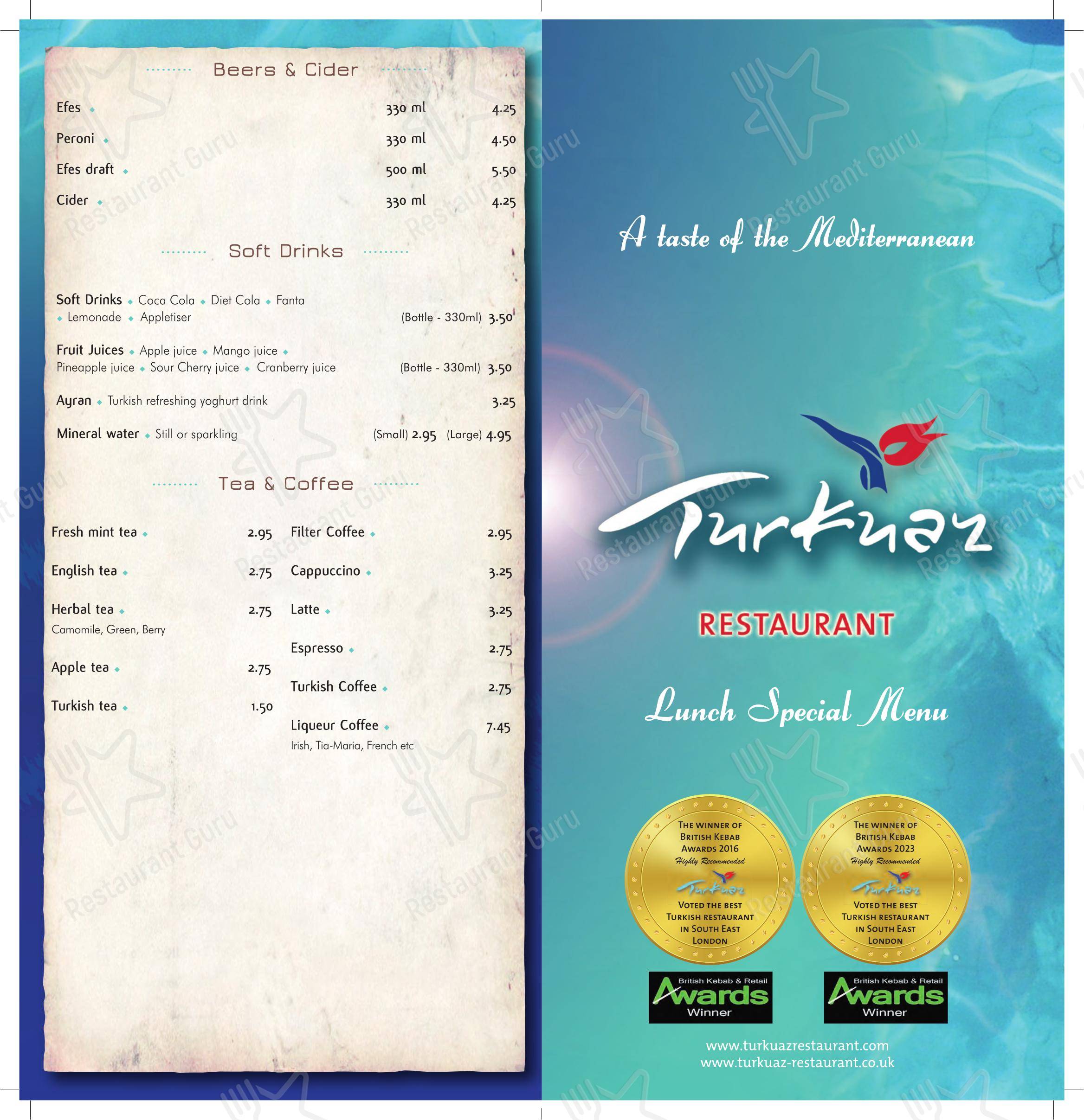 Меню ресторана Turkuaz Restaurant - 菜单