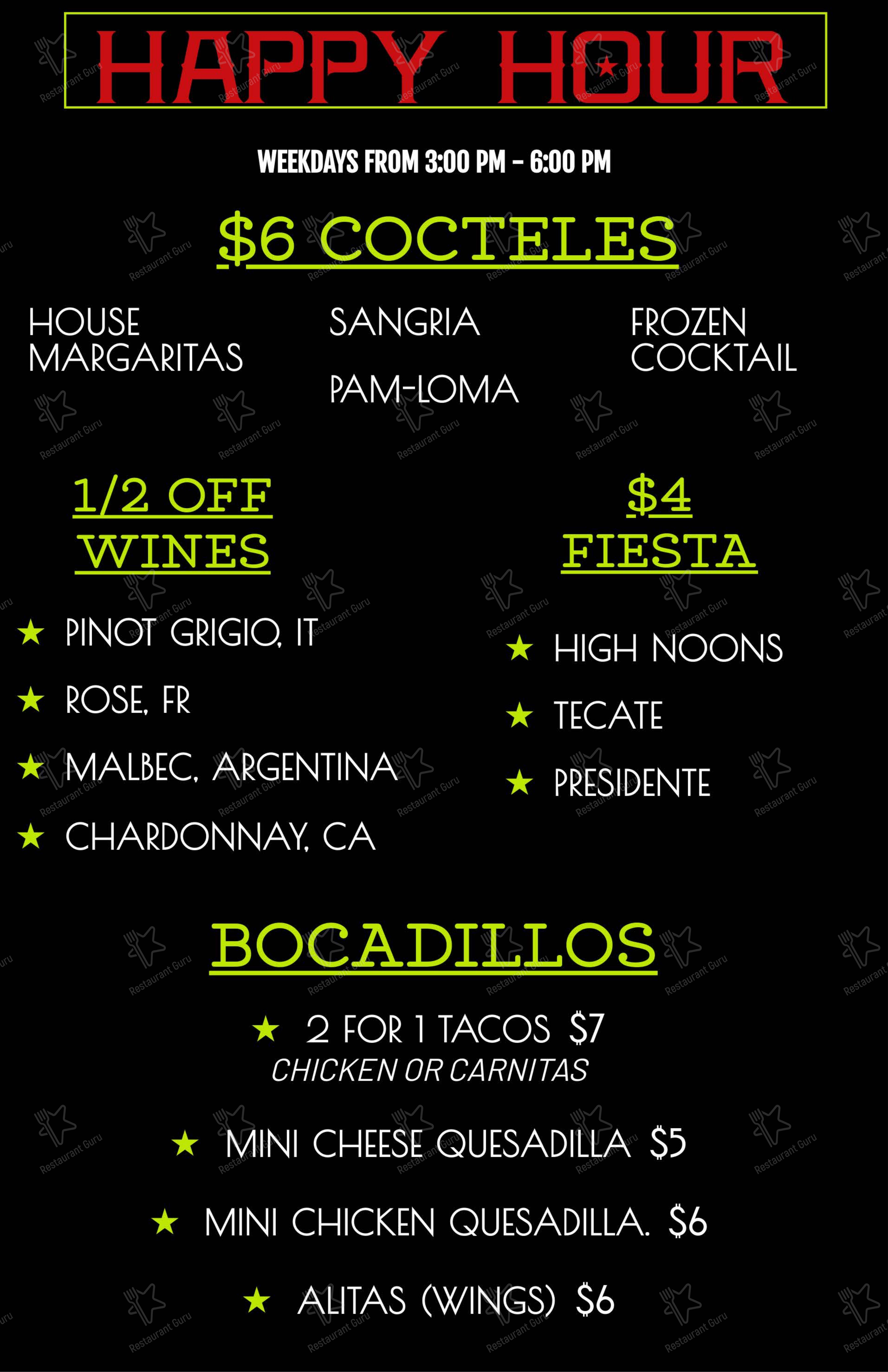 Меню паба и бара Vote For Pedro Mexican Sports Cantina - Основное меню