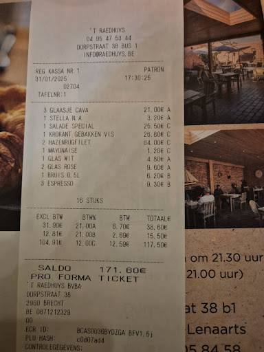 't Raedhuys меню