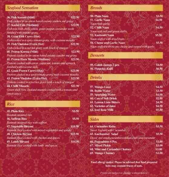 Jannat Authentic Indian Restaurant меню