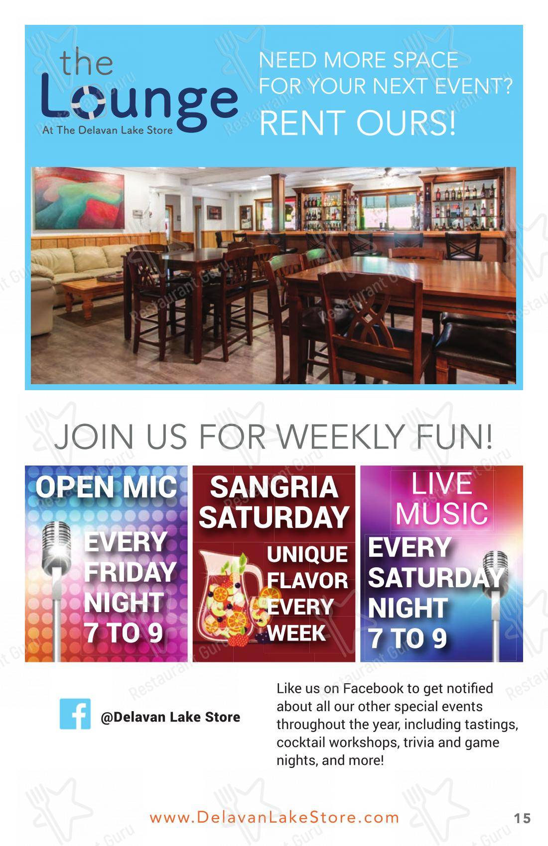 Меню напитков паба и бара The Delavan Lake Store and Lounge