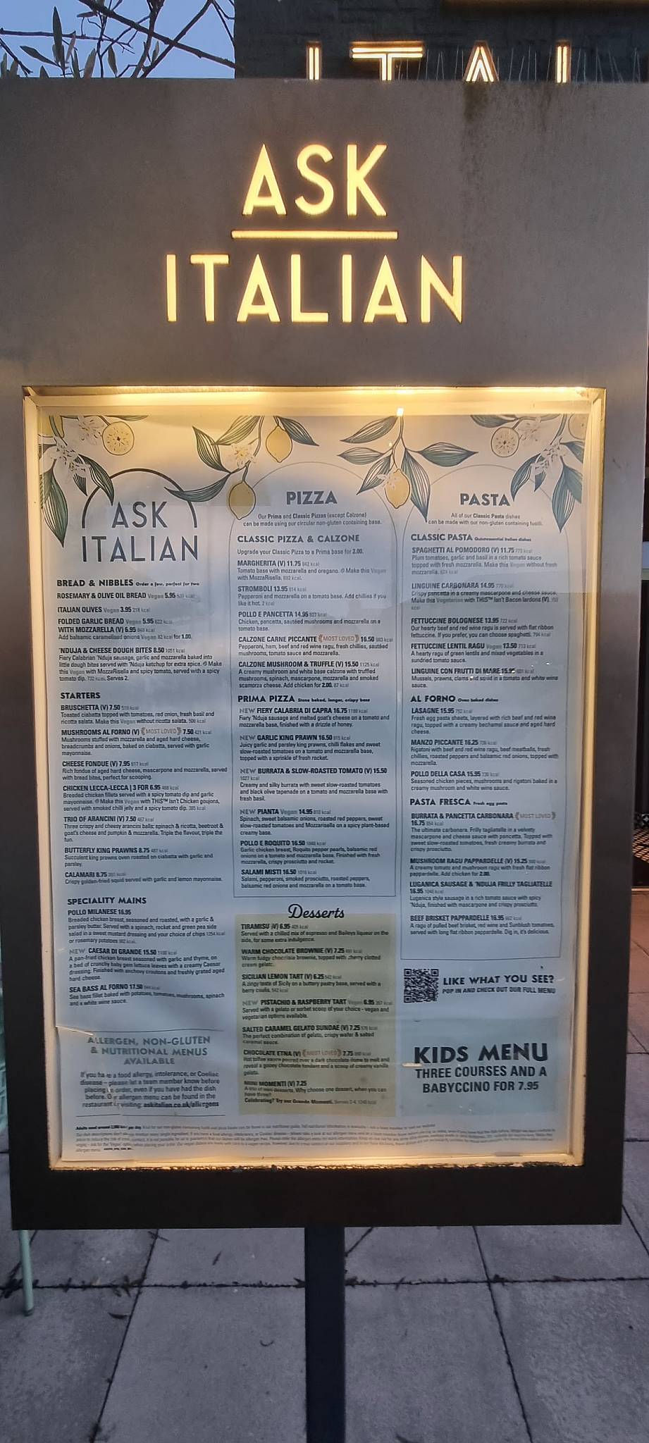 ASK Italian - Westwood Cross меню