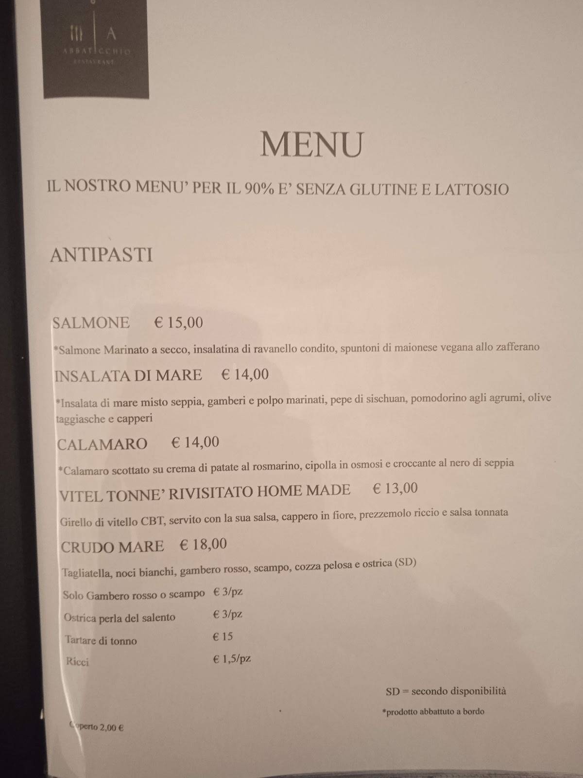Abbaticchio Ristorante меню