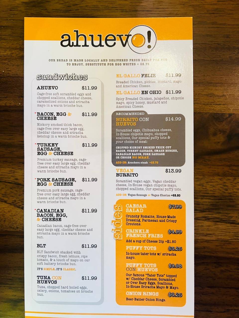Ahuevo меню