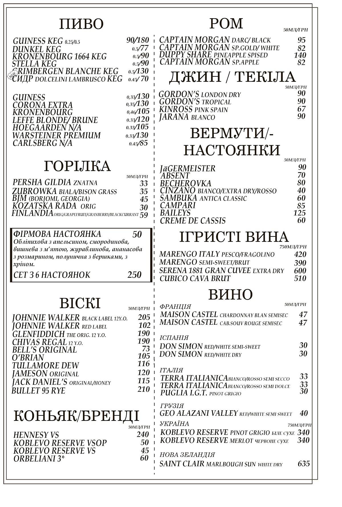 Альбион меню