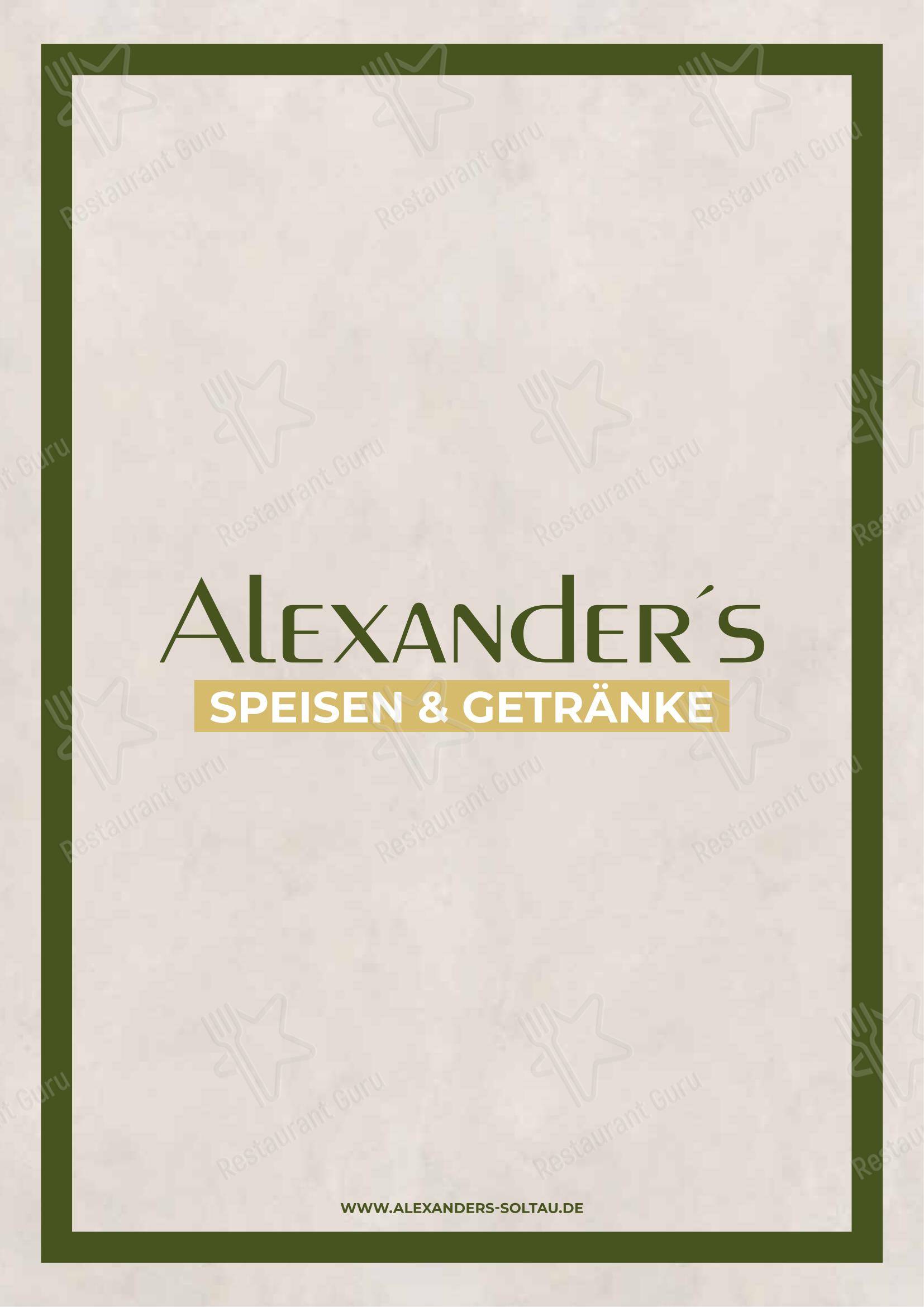 Меню паба и бара Alexander’s
