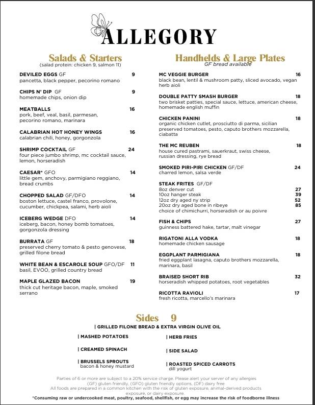 Allegory Restaurant and Bar меню