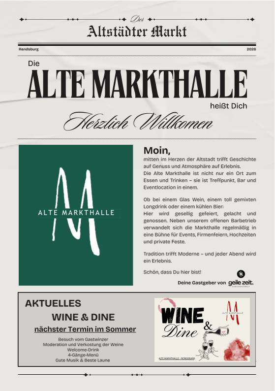Alte Markthalle Rendsburg – Restaurant & Eventlocation меню