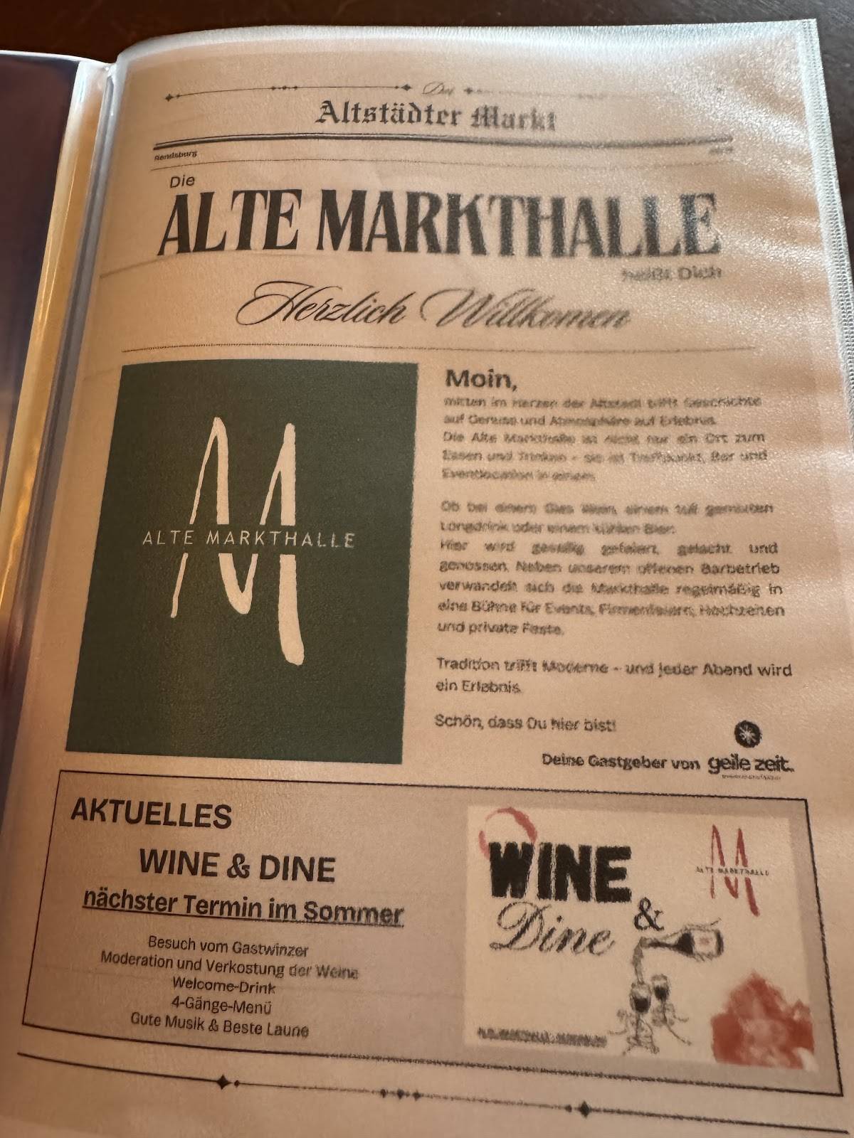 Alte Markthalle Rendsburg – Restaurant & Eventlocation меню