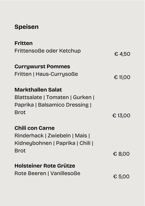 Alte Markthalle Rendsburg – Restaurant & Eventlocation меню