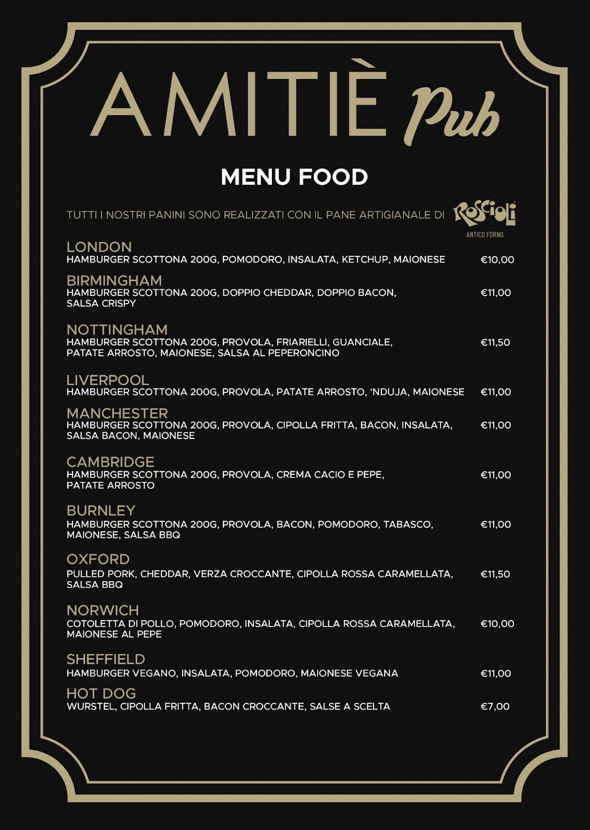 Amitiè Pub меню