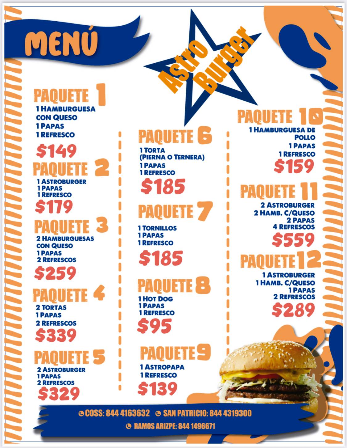 Astro Burger меню