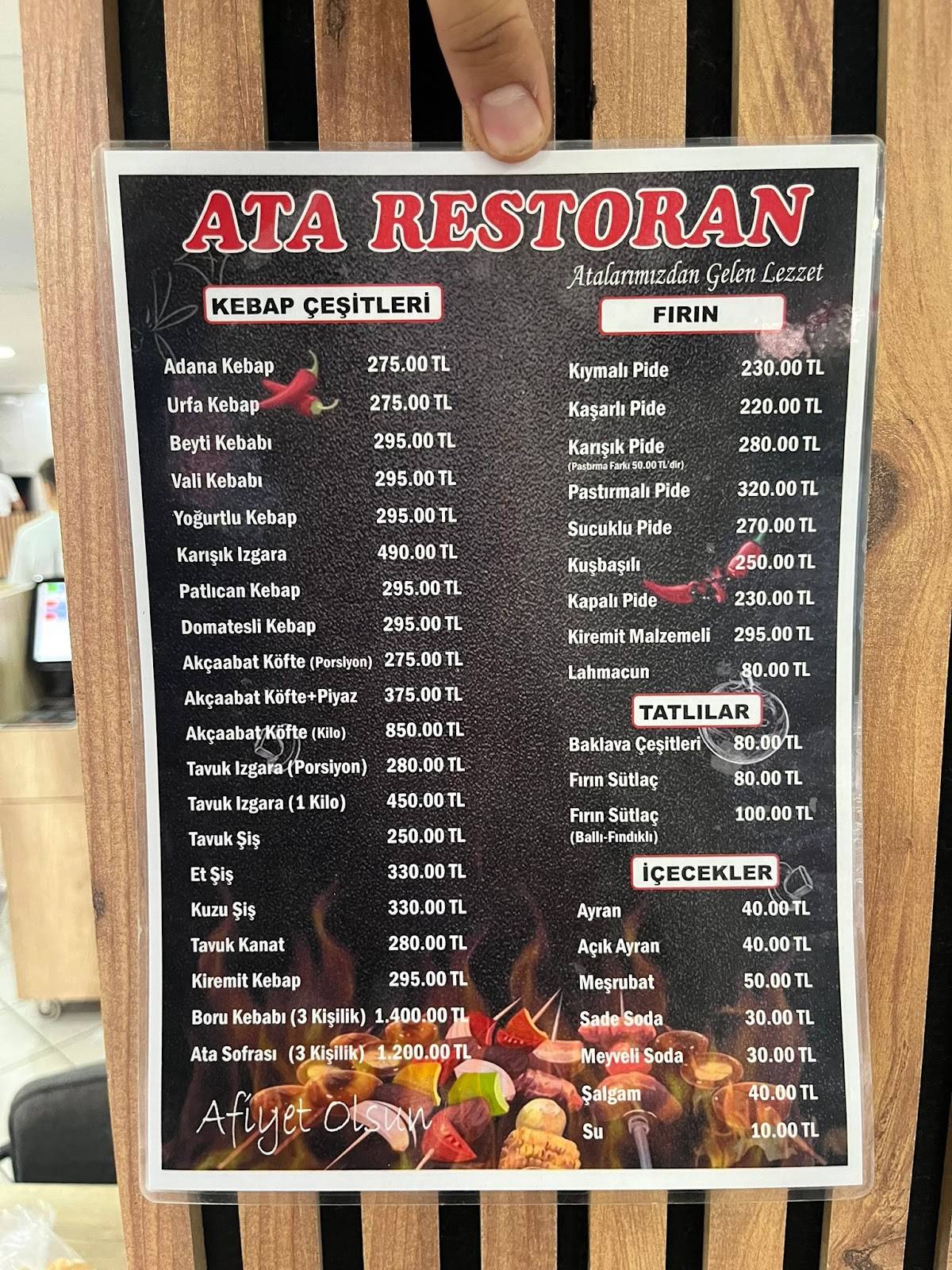 Ata Restaurant меню