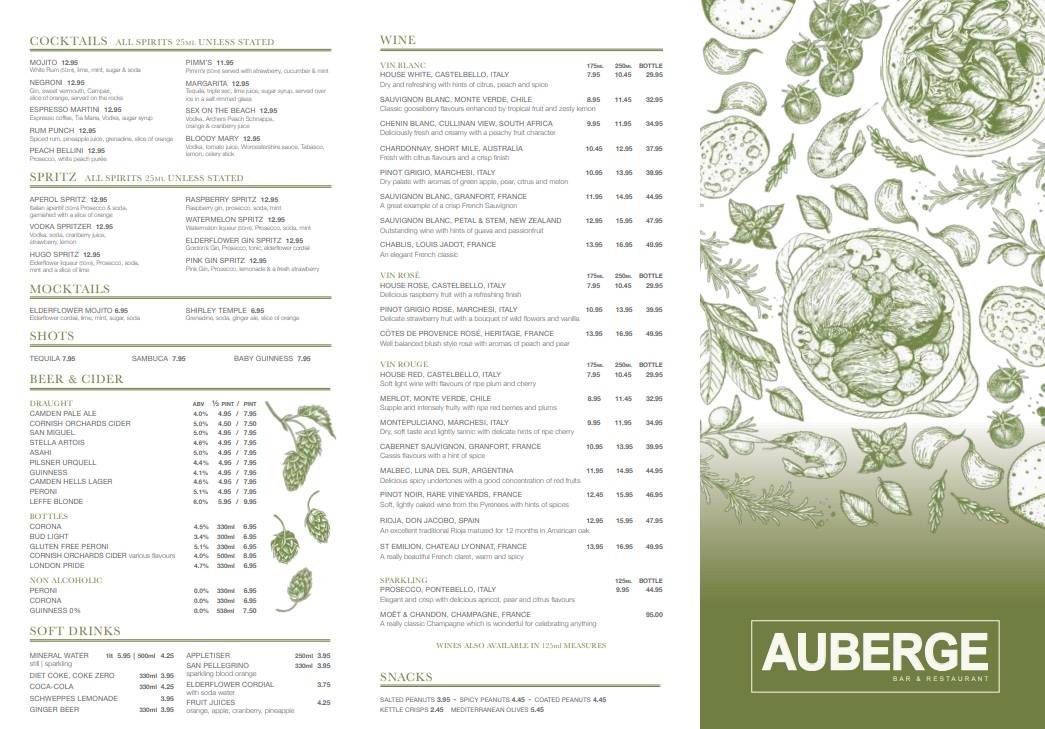 Auberge меню