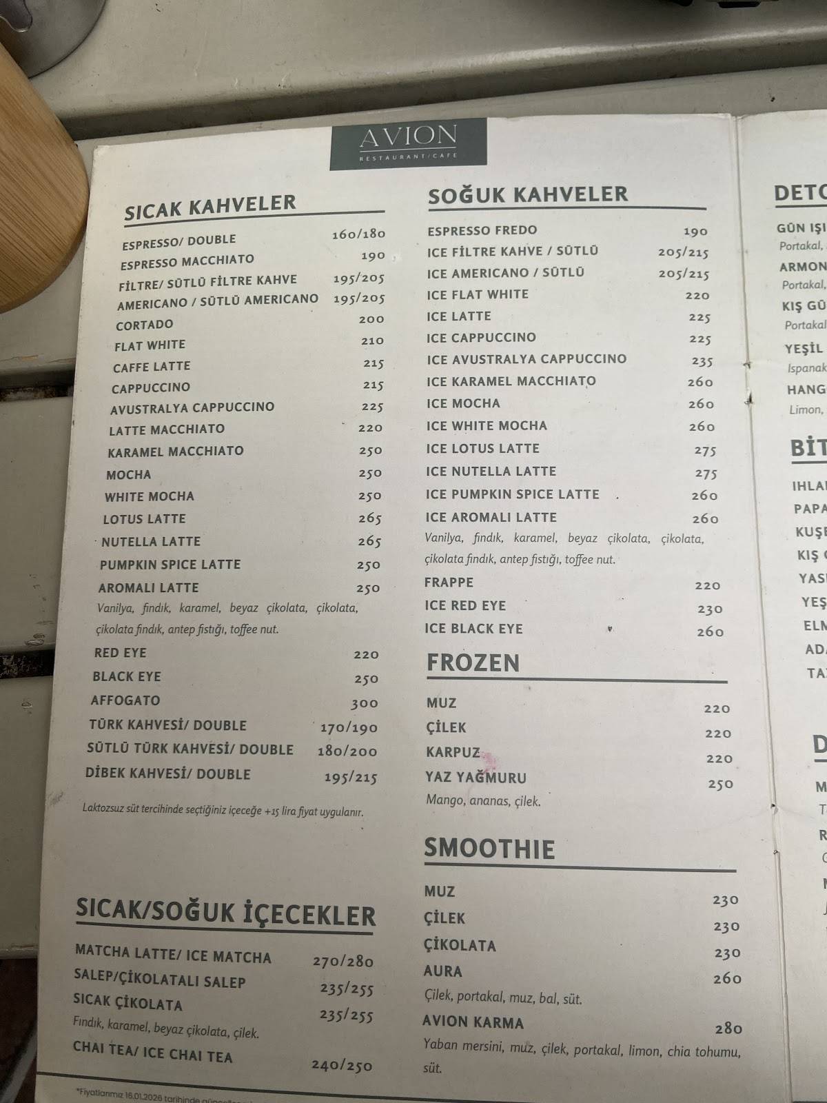 Avion Cafe меню