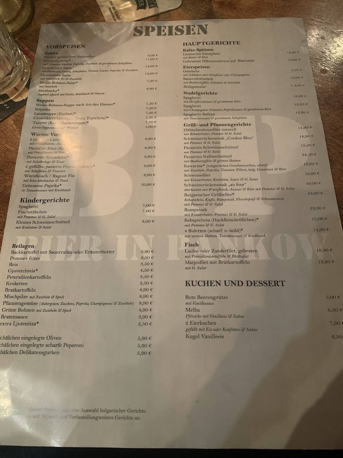 BIP - Bier in Pankow меню