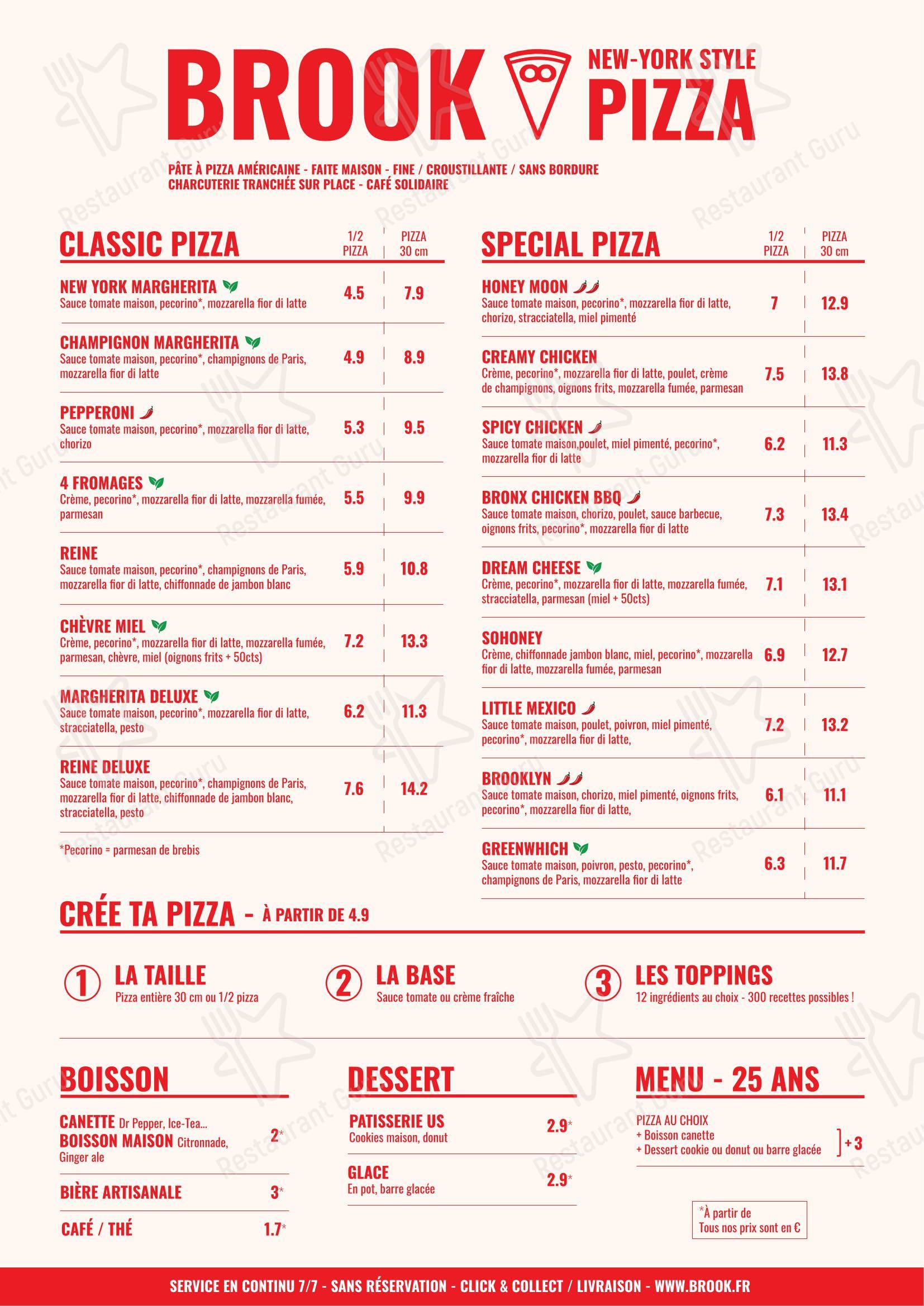 菜单 ресторана BROOK New York Style Pizza в Ренне