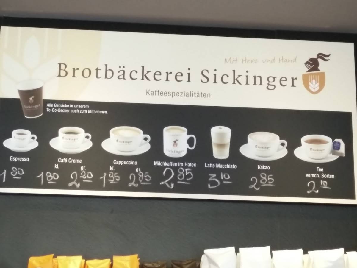 Bäckerei Sickinger GmbH меню
