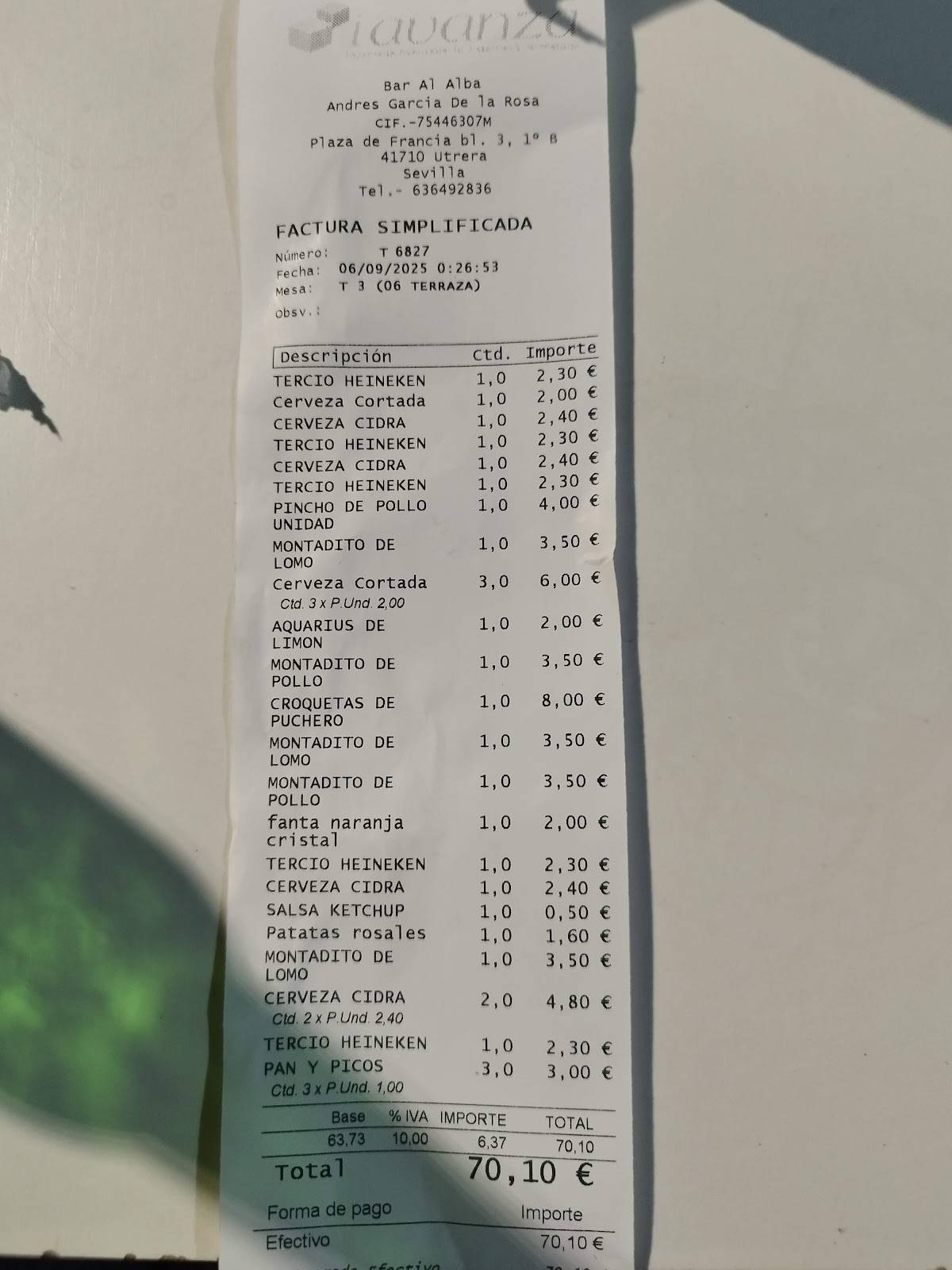 Bar Al Alba меню