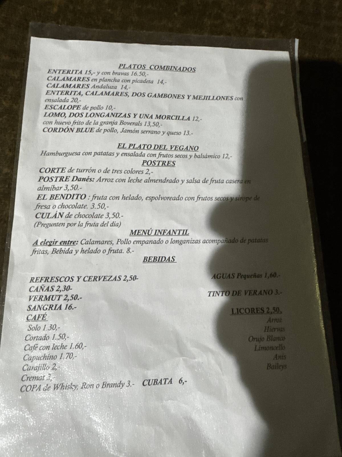 Bar Cafeteria Nou Rochil меню