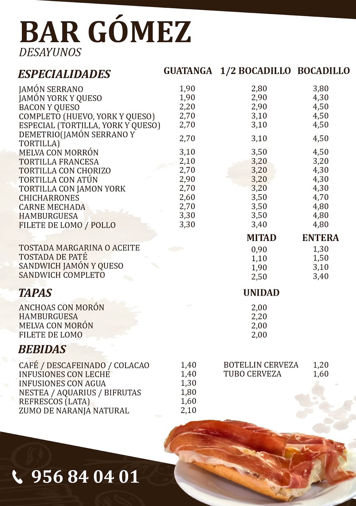 Bar Gómez меню