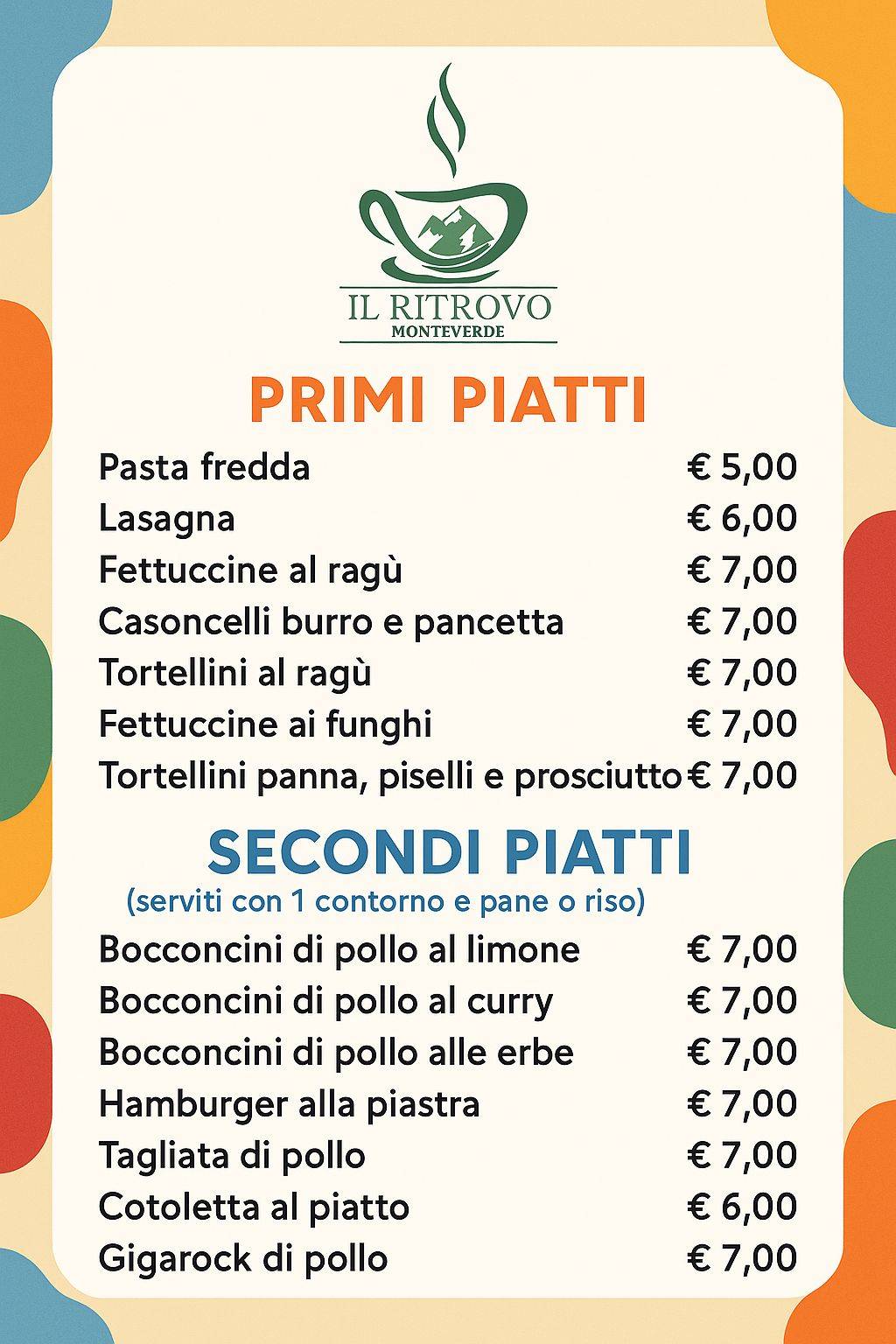 Bar Il Ritrovo меню