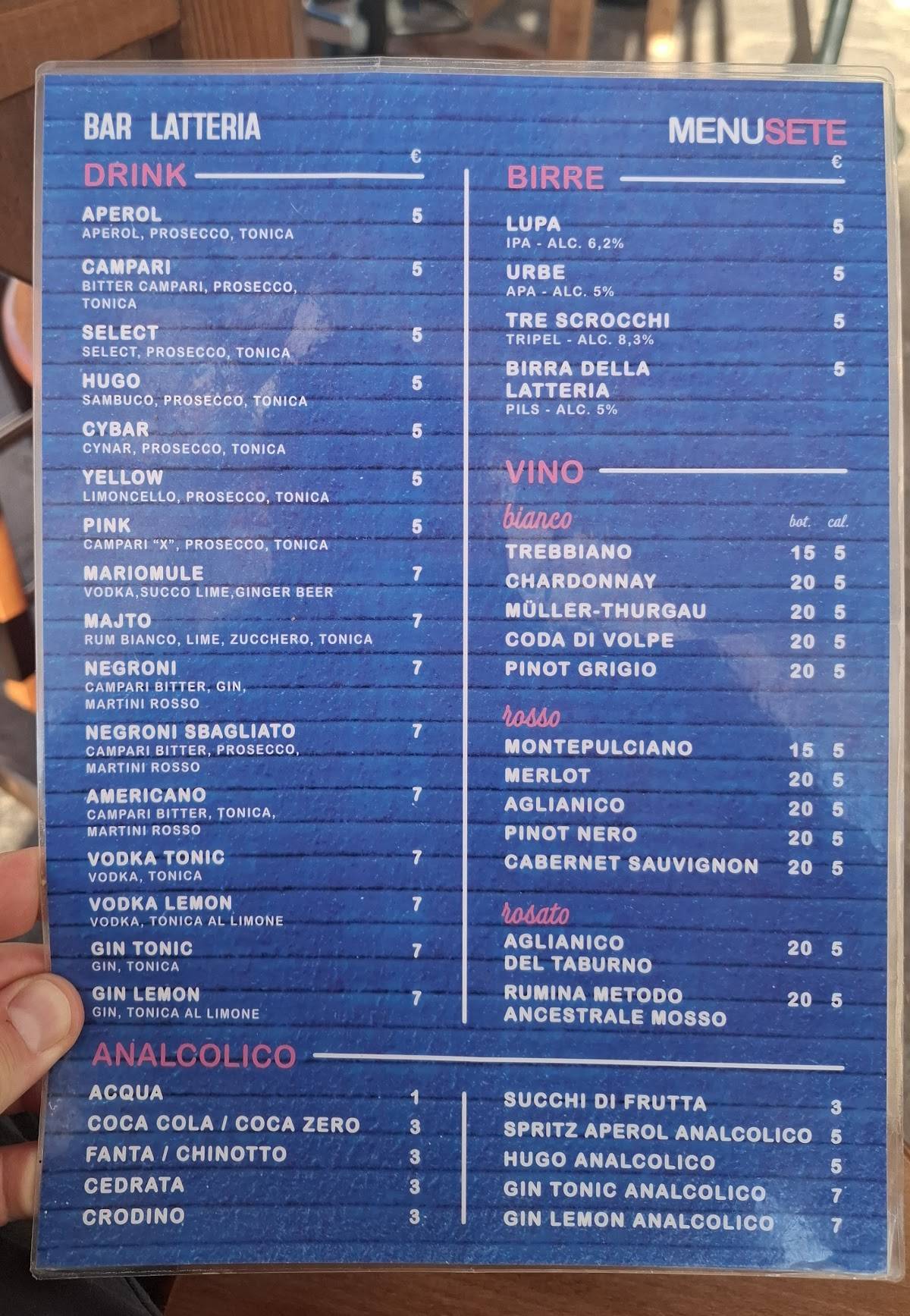 Bar Latteria меню