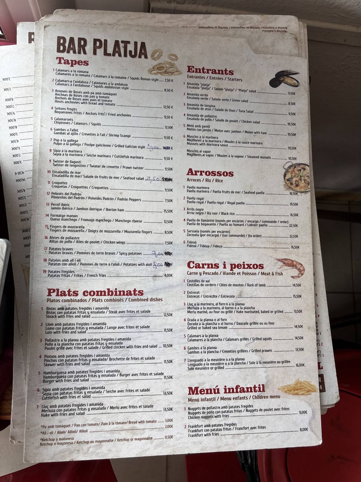 Bar Platja меню
