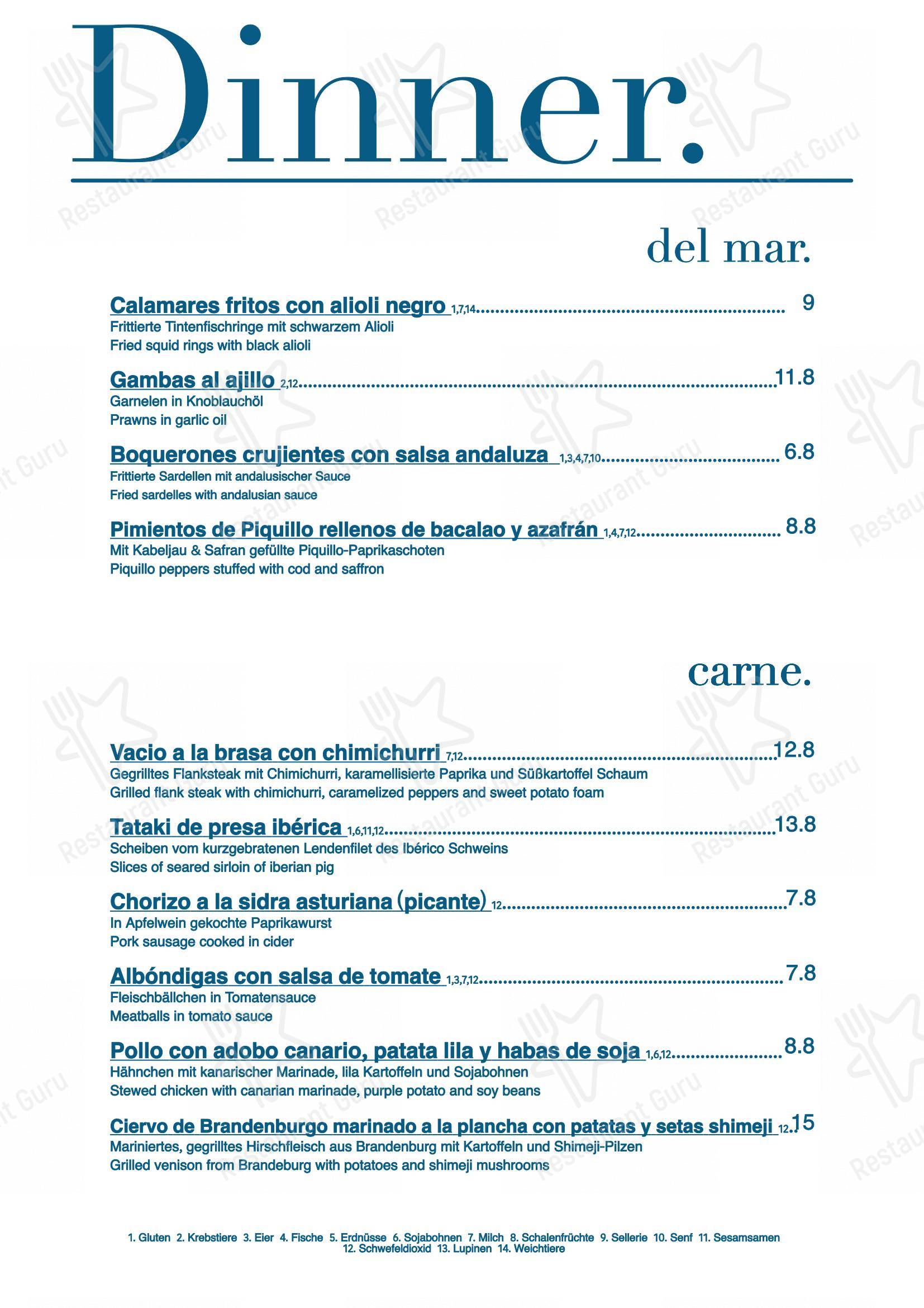 Меню паба и бара Raval - Dinner Menu