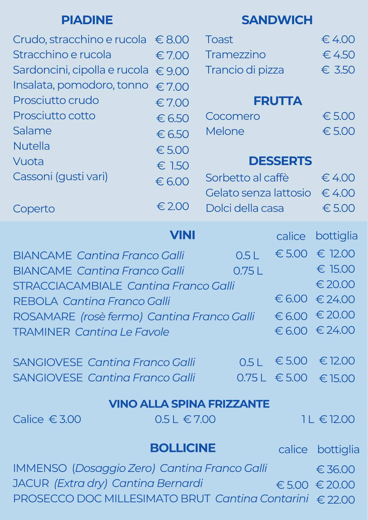 Bar Restaurant La Conchiglia меню