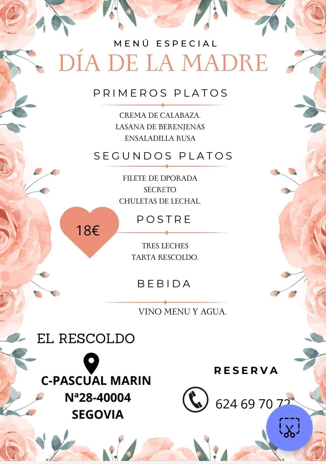 Bar Restaurante El Rescoldo меню
