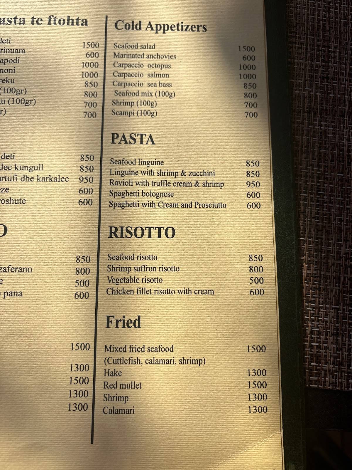 Bar Restorant Select меню