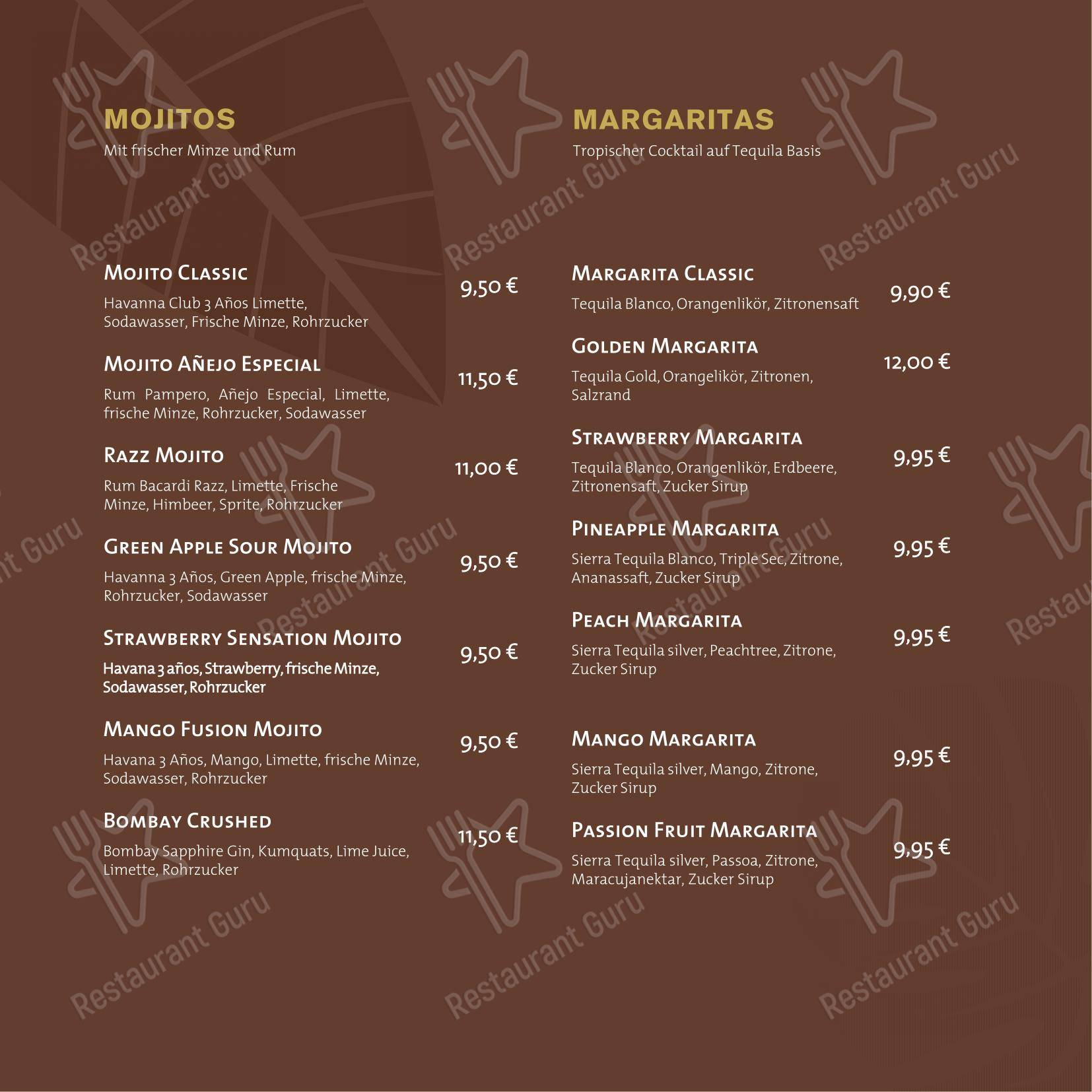 Меню напитков паба и бара Bar Seña