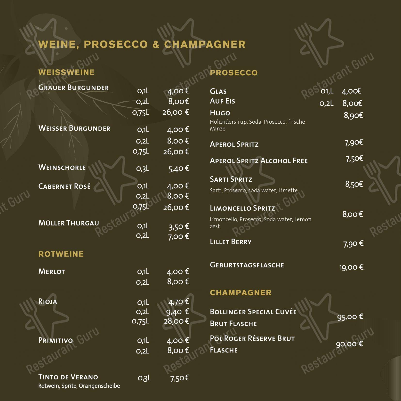 Bar Seña в Ганновере - Меню