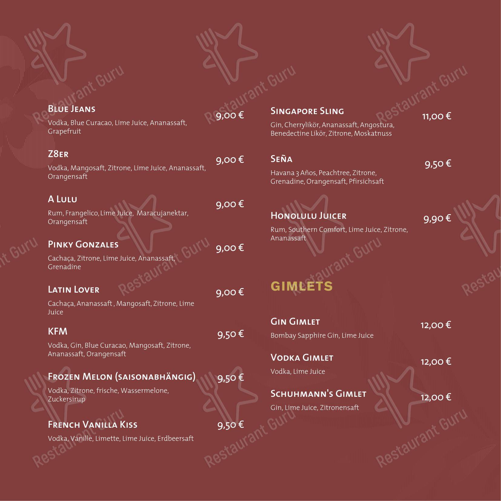 Bar Seña в Ганновере - Меню напитков