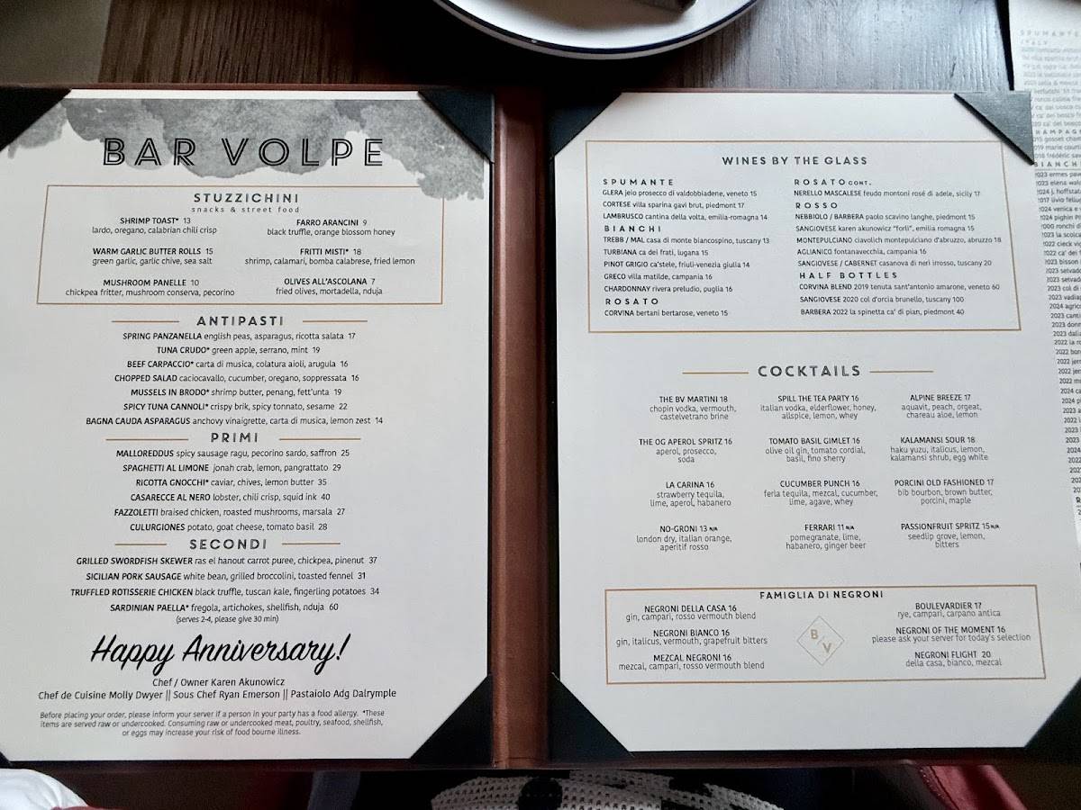 Bar Volpe меню