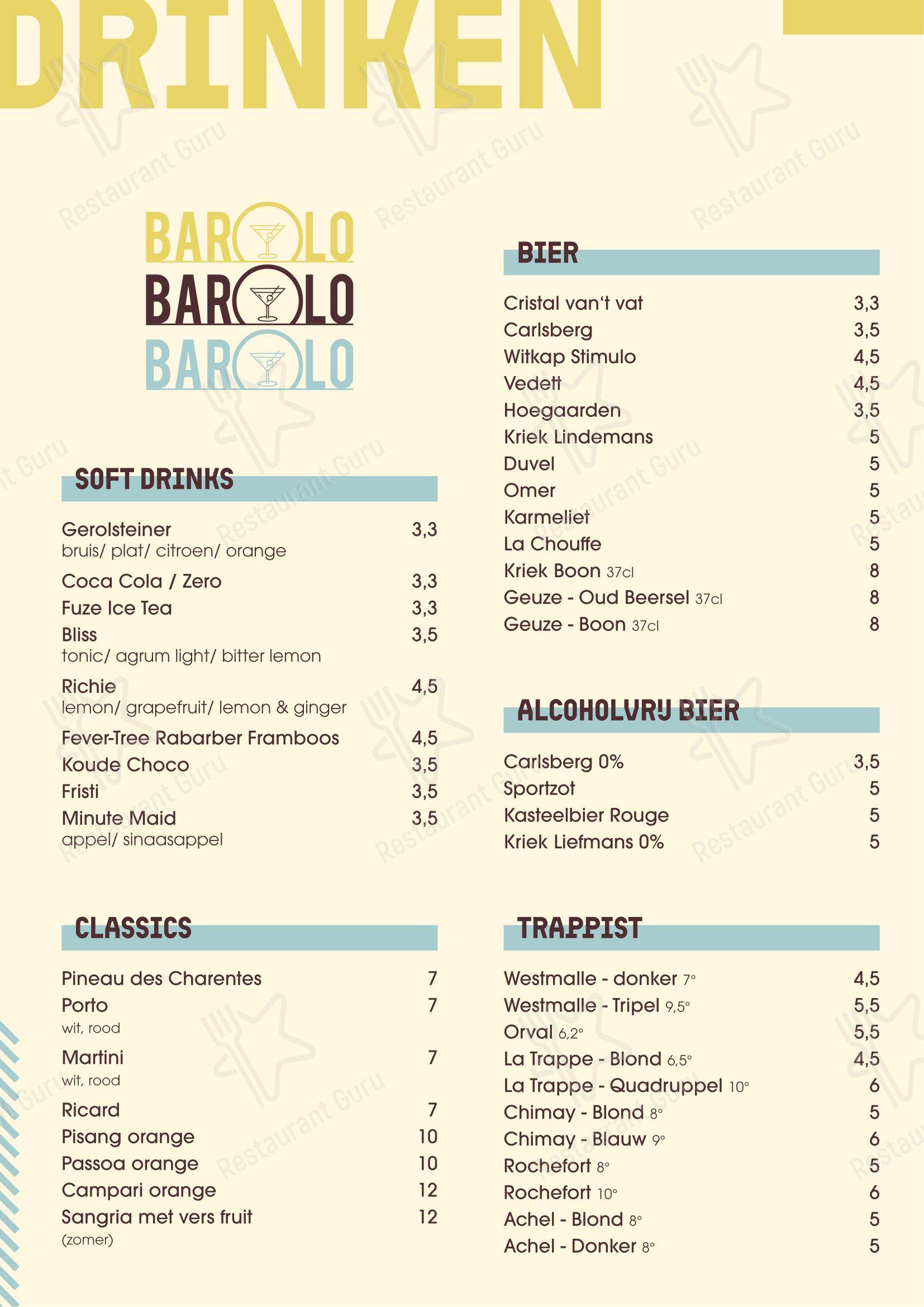Меню ресторана Barolo Food Wine&drinks